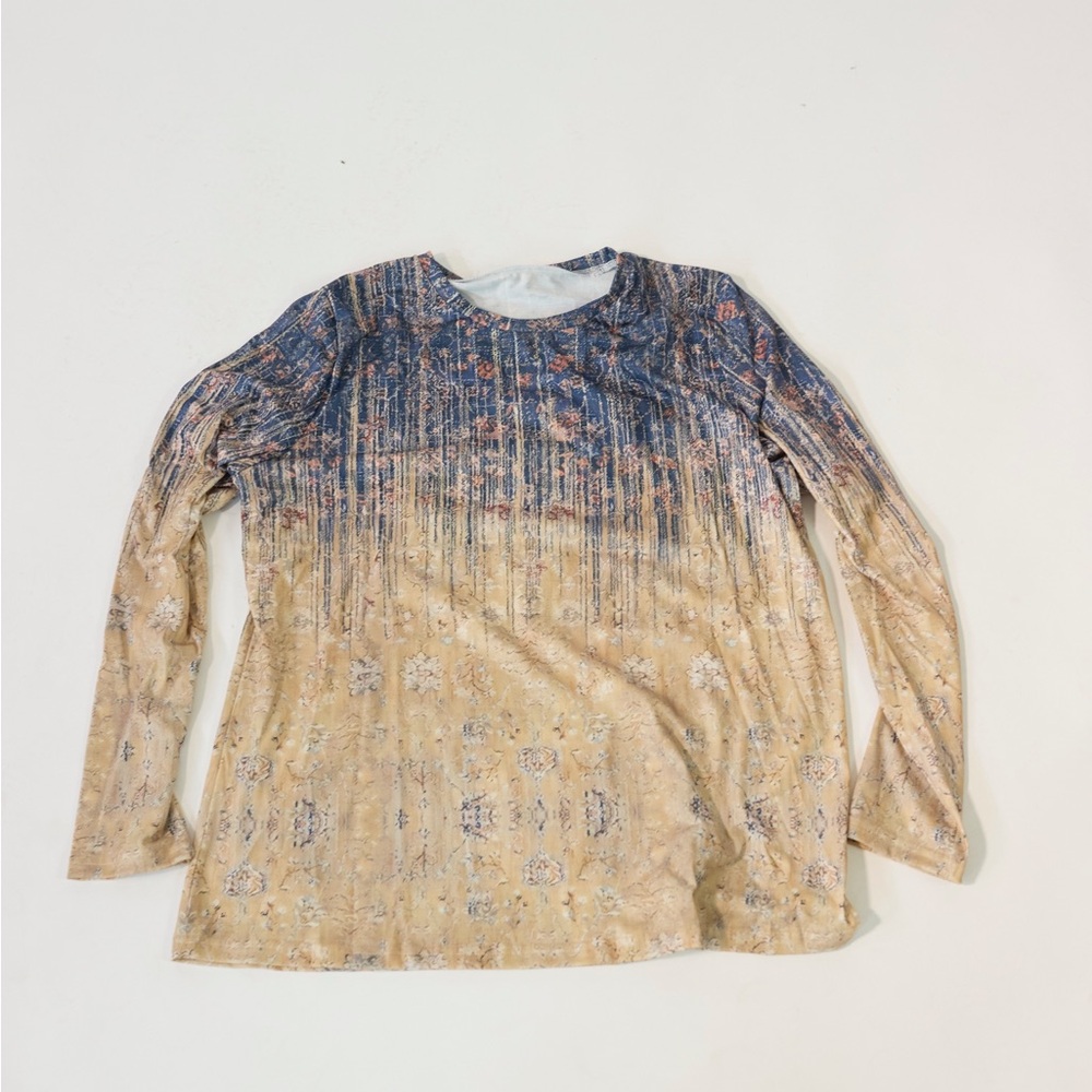 Blue and Tan Long Sleeve Top